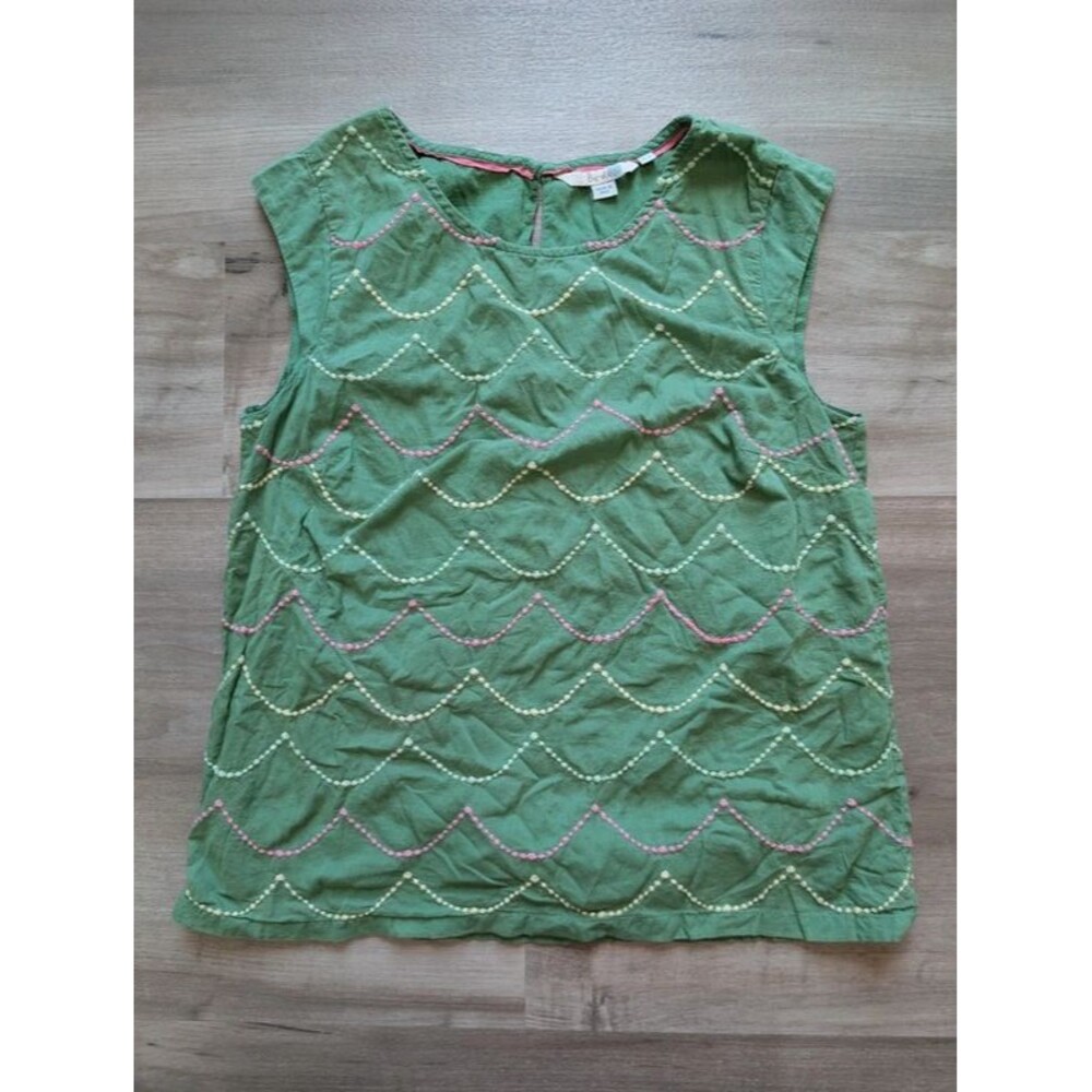 Boden Green Wave Embroidered Sleeveless Top, Size 6 (D2)